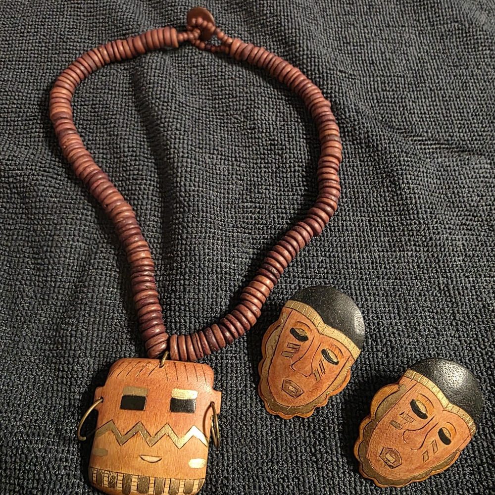 Handcrafted Brown Necklace and Earring Set
